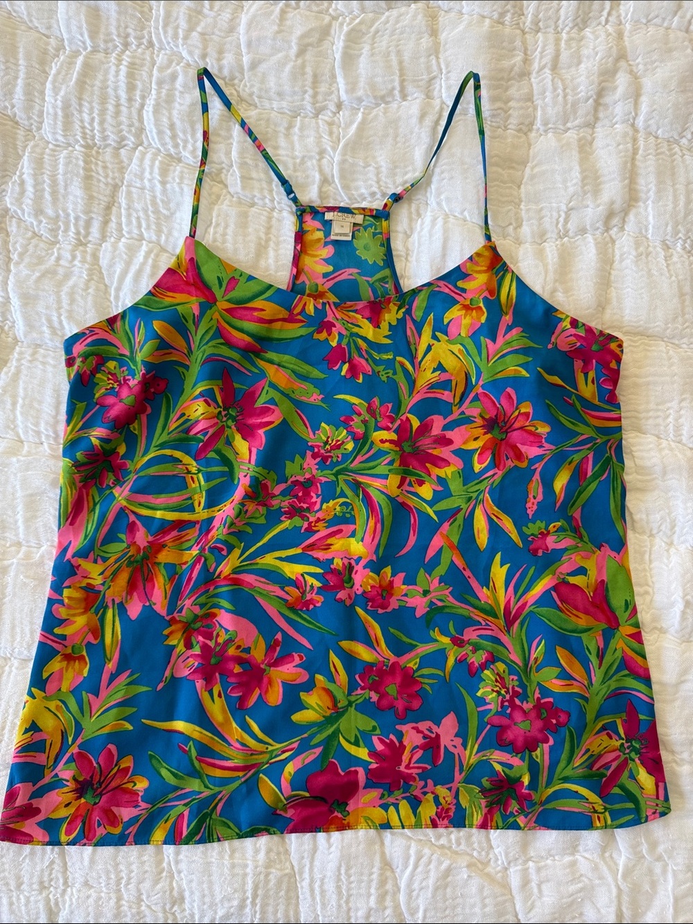 J. Crew Teal Floral Spaghetti-Strap Cami with Pink & Yellow Accents